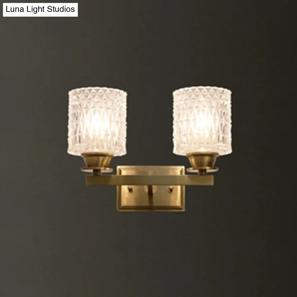 Aplique de pared contemporáneo DecorBites™ de latón con cristal enrejado para pasillo - Forma cilíndrica