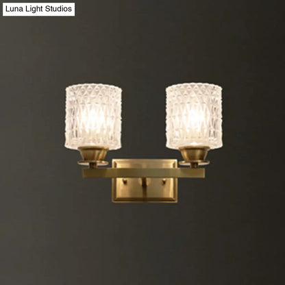 Aplique de pared contemporáneo DecorBites™ de latón con cristal enrejado para pasillo - Forma cilíndrica