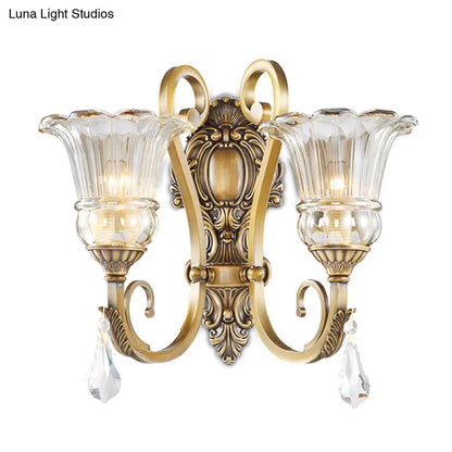 Aplique de pared contemporáneo de latón DecorBites™ con colgante de cristal - Aplique floral para dormitorio