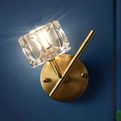 DecorBites™ DecorBites™ Contemporary Brass Wall Sconce with Clear Crystal Shade for Bedroom