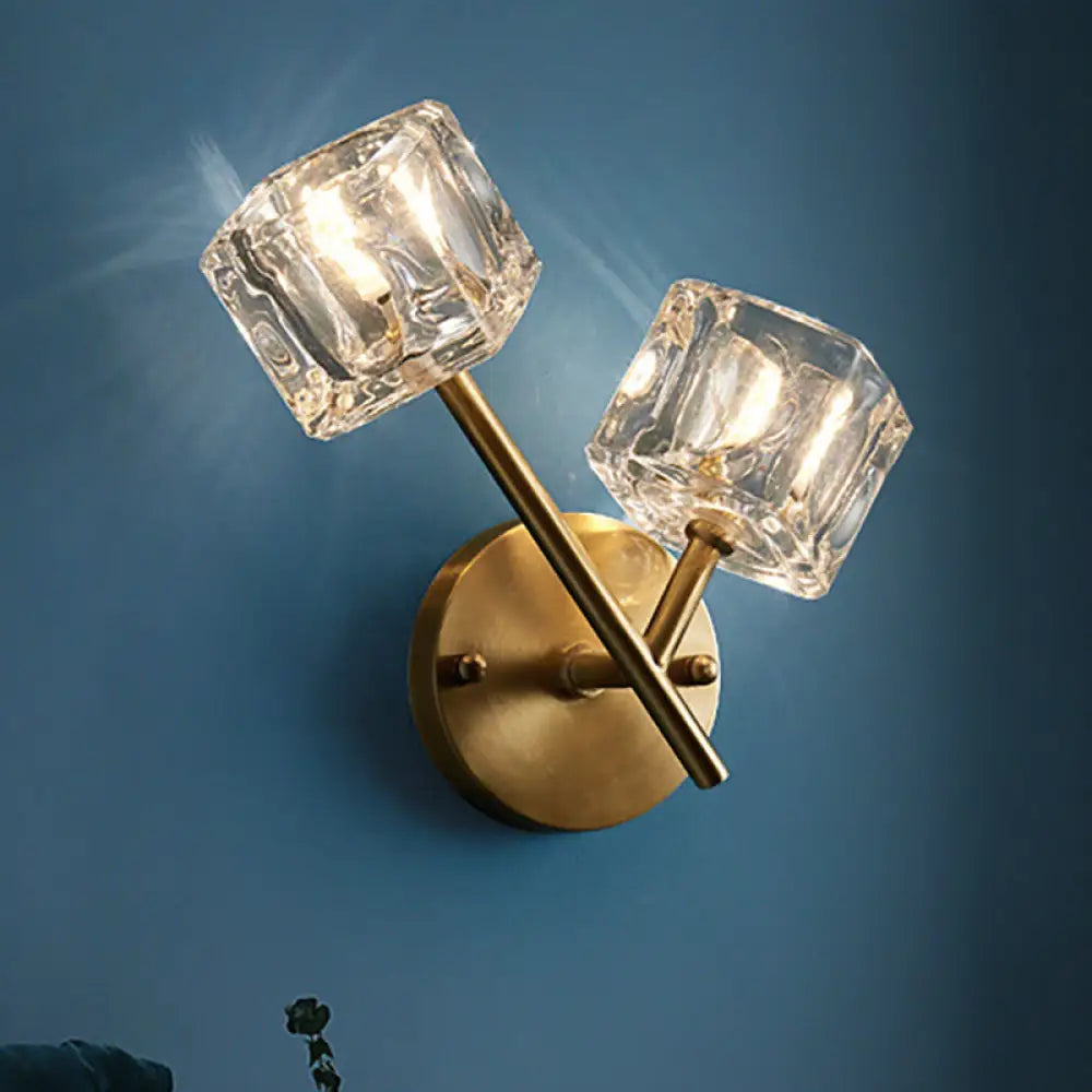 DecorBites™ DecorBites™ Contemporary Brass Wall Sconce with Clear Crystal Shade for Bedroom
