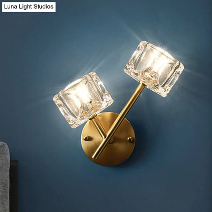 DecorBites™ DecorBites™ Contemporary Brass Wall Sconce with Clear Crystal Shade for Bedroom