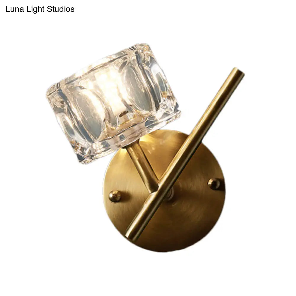 DecorBites™ DecorBites™ Contemporary Brass Wall Sconce with Clear Crystal Shade for Bedroom