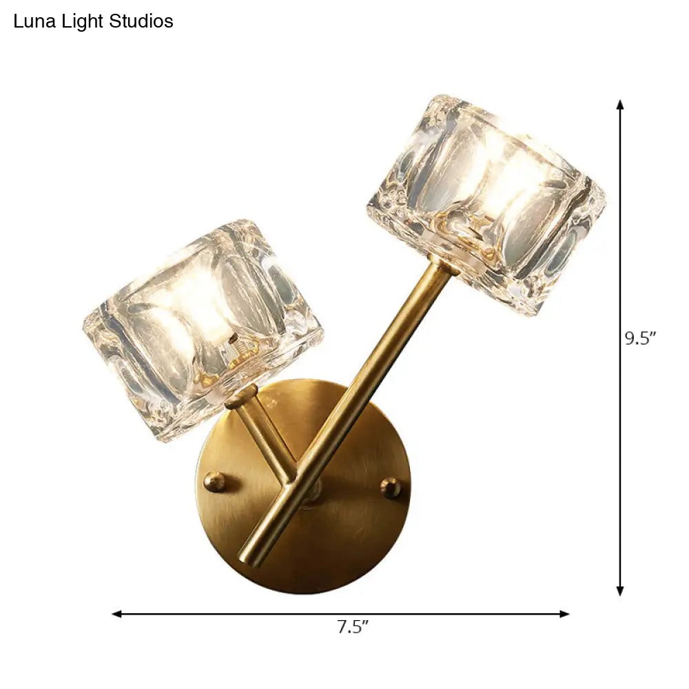 DecorBites™ DecorBites™ Contemporary Brass Wall Sconce with Clear Crystal Shade for Bedroom