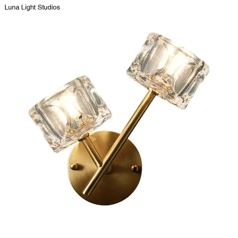 DecorBites™ DecorBites™ Contemporary Brass Wall Sconce with Clear Crystal Shade for Bedroom