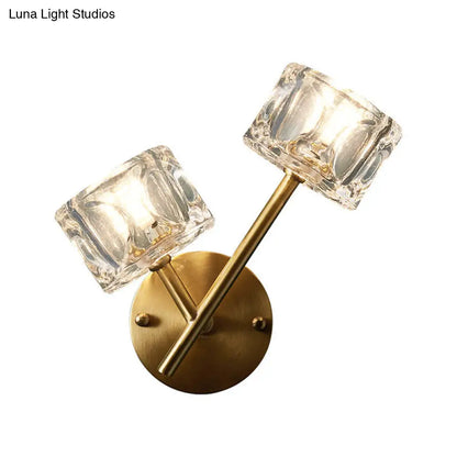 DecorBites™ DecorBites™ Contemporary Brass Wall Sconce with Clear Crystal Shade for Bedroom