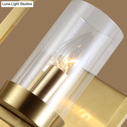 Aplique de pared contemporáneo DecorBites™ de latón con pantalla de cristal transparente - Lámpara cilíndrica para dormitorio