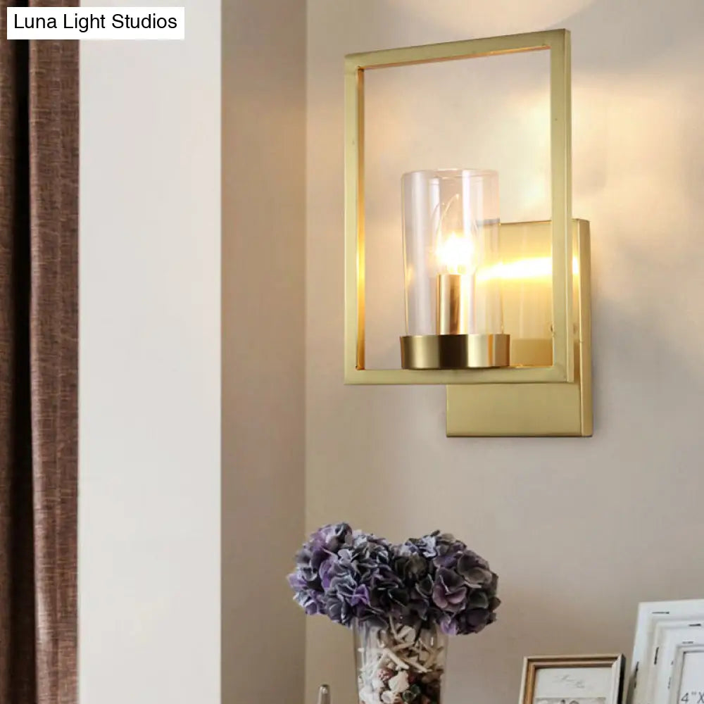 Aplique de pared contemporáneo DecorBites™ de latón con pantalla de cristal transparente - Lámpara cilíndrica para dormitorio