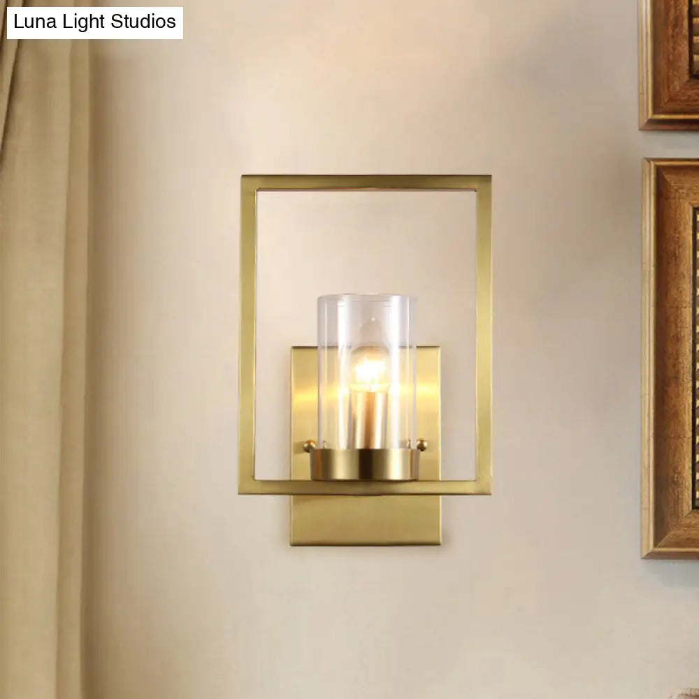 Aplique de pared contemporáneo DecorBites™ de latón con pantalla de cristal transparente - Lámpara cilíndrica para dormitorio