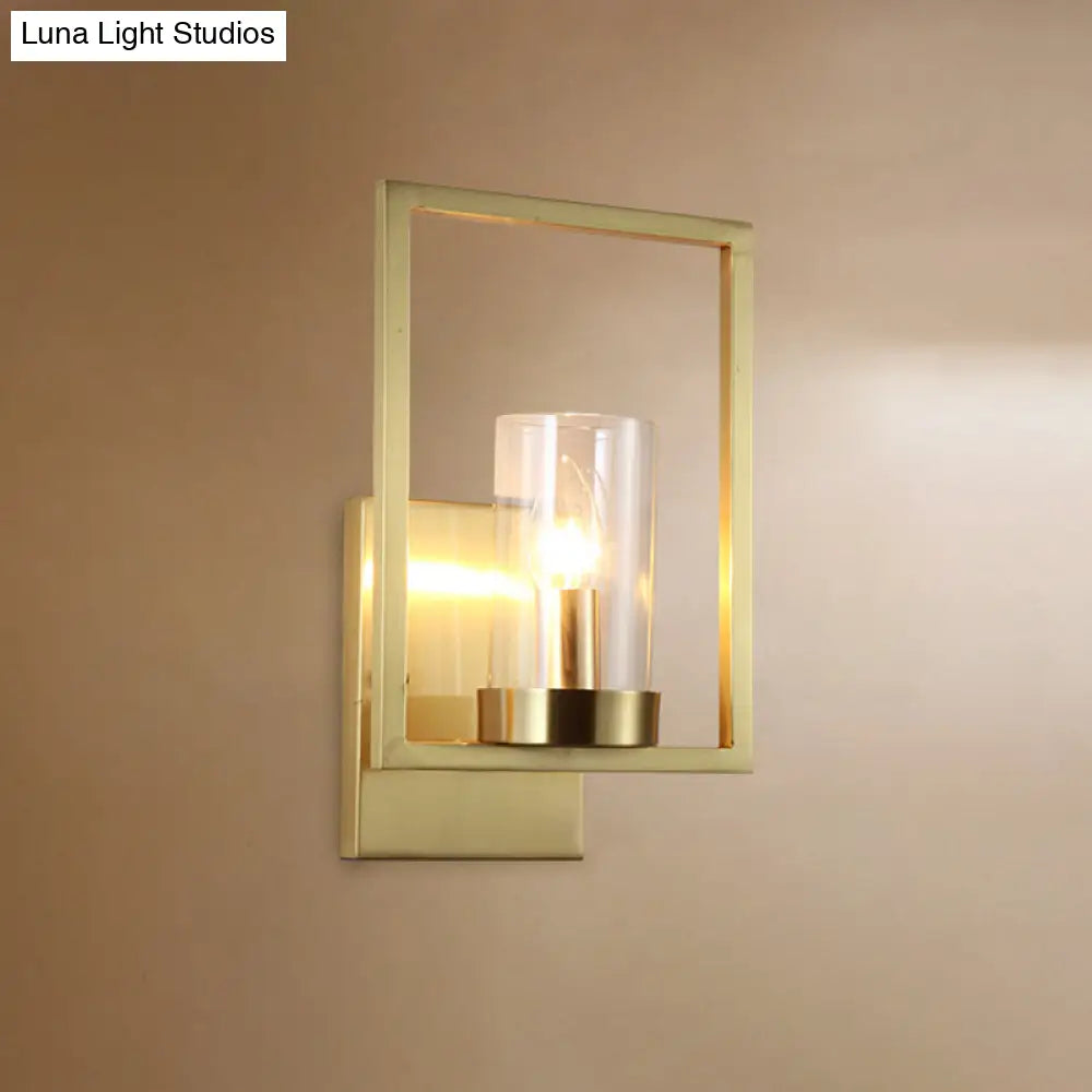 Aplique de pared contemporáneo DecorBites™ de latón con pantalla de cristal transparente - Lámpara cilíndrica para dormitorio