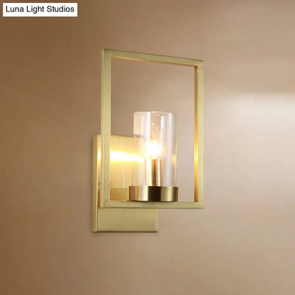Aplique de pared contemporáneo DecorBites™ de latón con pantalla de cristal transparente - Lámpara cilíndrica para dormitorio