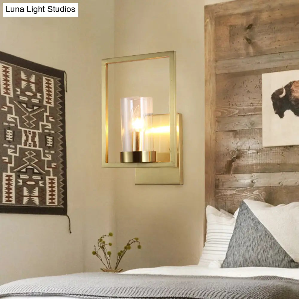 Aplique de pared contemporáneo DecorBites™ de latón con pantalla de cristal transparente - Lámpara cilíndrica para dormitorio