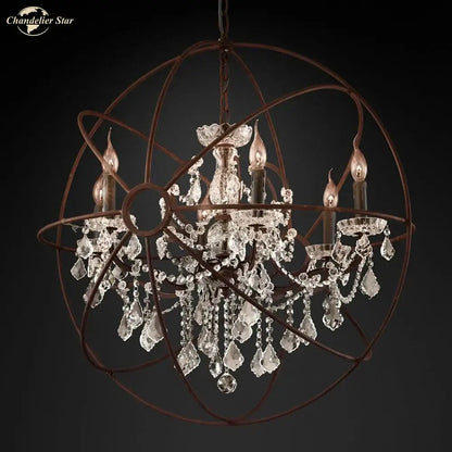 Contemporary bronze crystal led chandelier featuring an antique bronze sphere with crystal droplets and candle bulbs for dining room decorbites crystal led design