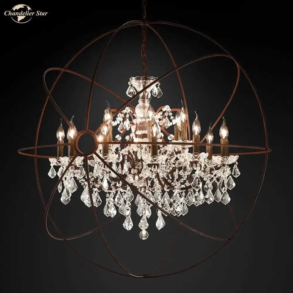 Contemporary bronze crystal led chandelier featuring a rustic globe design with intricate crystal droplets for dining room decorbites crystal led lighting