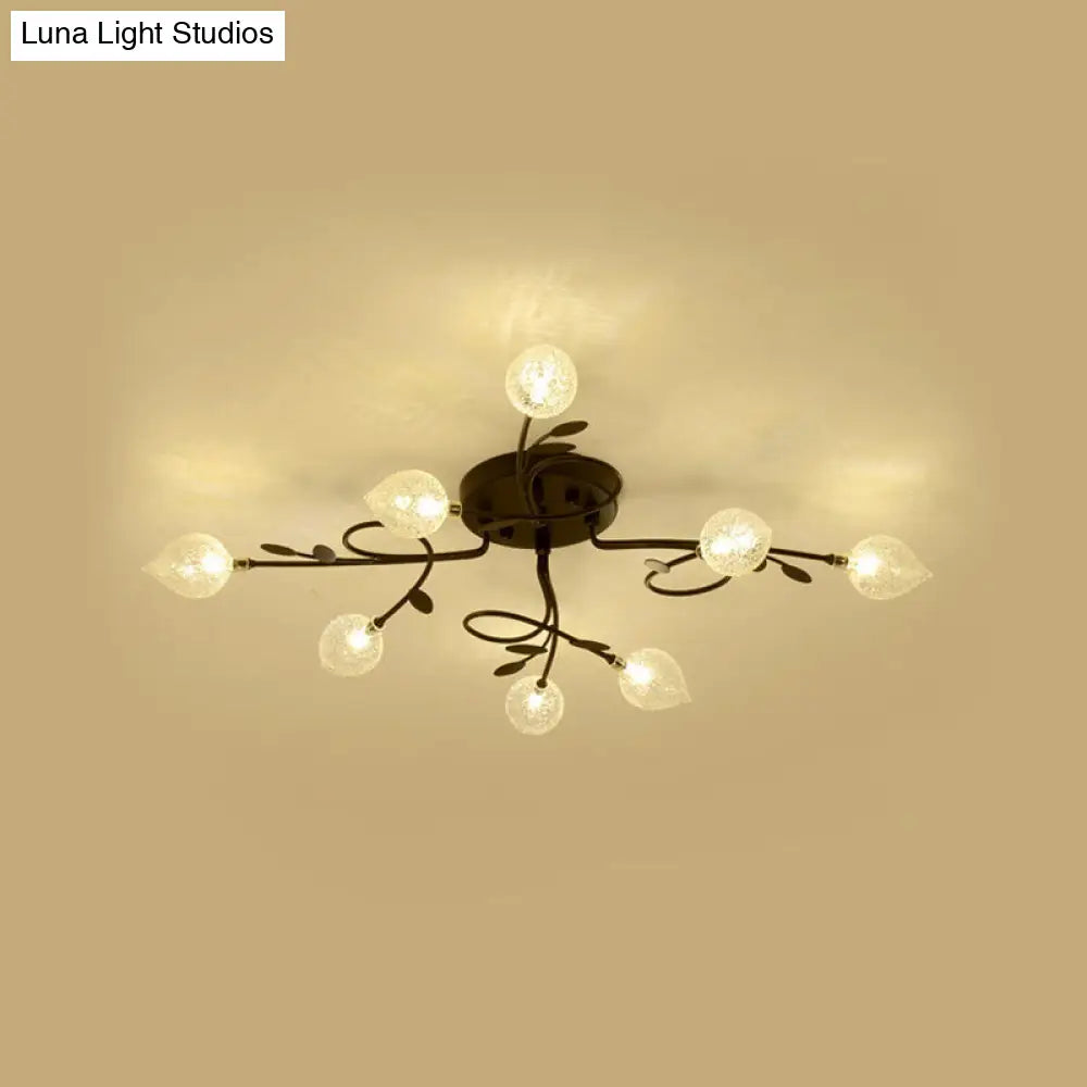 Contemporary Bubbled Glass Branch Ceiling Light - 8/12/16/20 Lights - Black/Gold Flush Mount Fixture