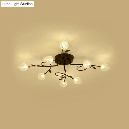 Contemporary Bubbled Glass Branch Ceiling Light - 8/12/16/20 Lights - Black/Gold Flush Mount Fixture