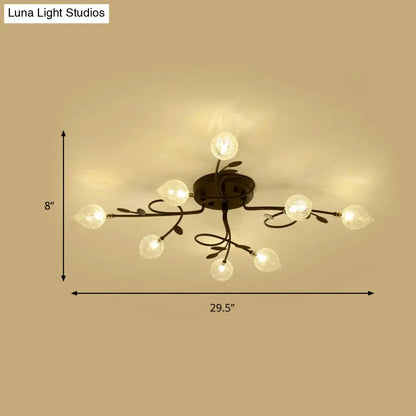 Contemporary Bubbled Glass Branch Ceiling Light - 8/12/16/20 Lights - Black/Gold Flush Mount Fixture