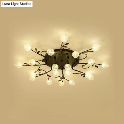 Contemporary Bubbled Glass Branch Ceiling Light - 8/12/16/20 Lights - Black/Gold Flush Mount Fixture