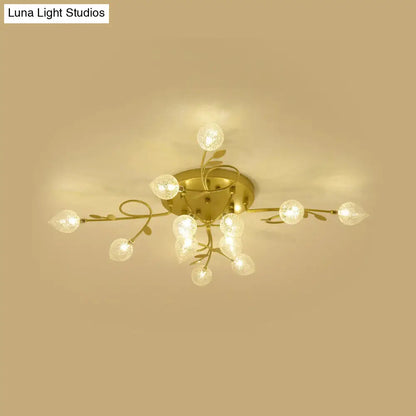 Contemporary Bubbled Glass Branch Ceiling Light - 8/12/16/20 Lights - Black/Gold Flush Mount Fixture