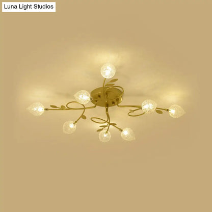 Contemporary Bubbled Glass Branch Ceiling Light - 8/12/16/20 Lights - Black/Gold Flush Mount Fixture