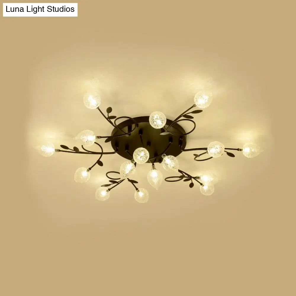 Contemporary Bubbled Glass Branch Ceiling Light - 8/12/16/20 Lights - Black/Gold Flush Mount Fixture