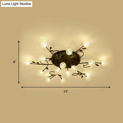 Contemporary Bubbled Glass Branch Ceiling Light - 8/12/16/20 Lights - Black/Gold Flush Mount Fixture