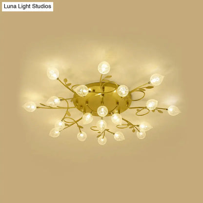 Contemporary Bubbled Glass Branch Ceiling Light - 8/12/16/20 Lights - Black/Gold Flush Mount Fixture