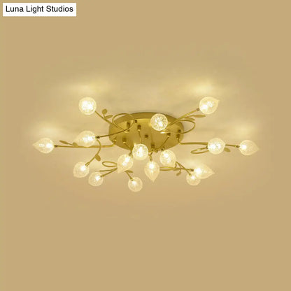 Contemporary Bubbled Glass Branch Ceiling Light - 8/12/16/20 Lights - Black/Gold Flush Mount Fixture