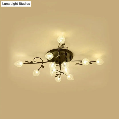 Contemporary Bubbled Glass Branch Ceiling Light - 8/12/16/20 Lights - Black/Gold Flush Mount Fixture