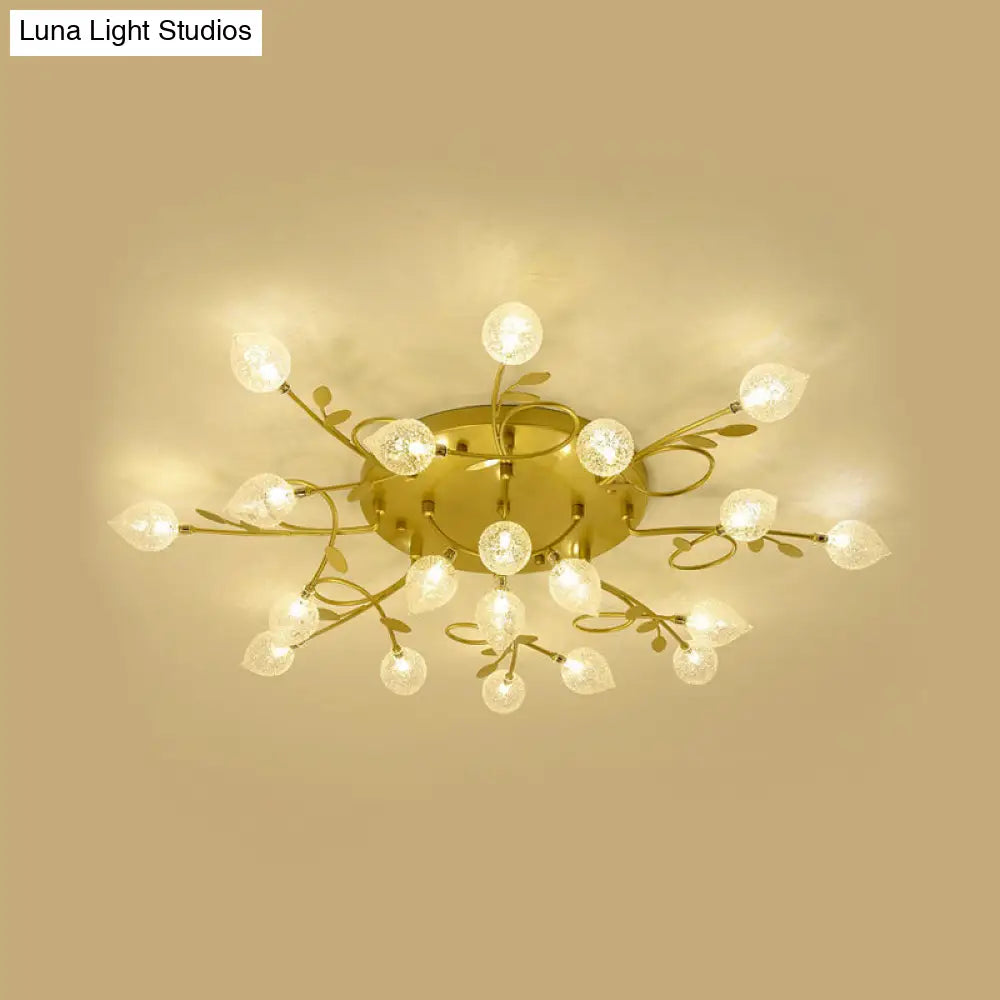 Contemporary Bubbled Glass Branch Ceiling Light - 8/12/16/20 Lights - Black/Gold Flush Mount Fixture