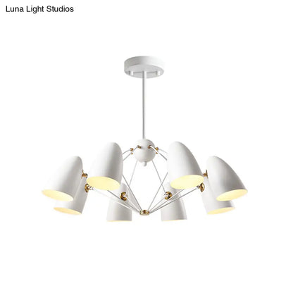 Lámpara colgante contemporánea tipo bala - Lámpara de metal de 8 luces para dormitorio en blanco y negro.
