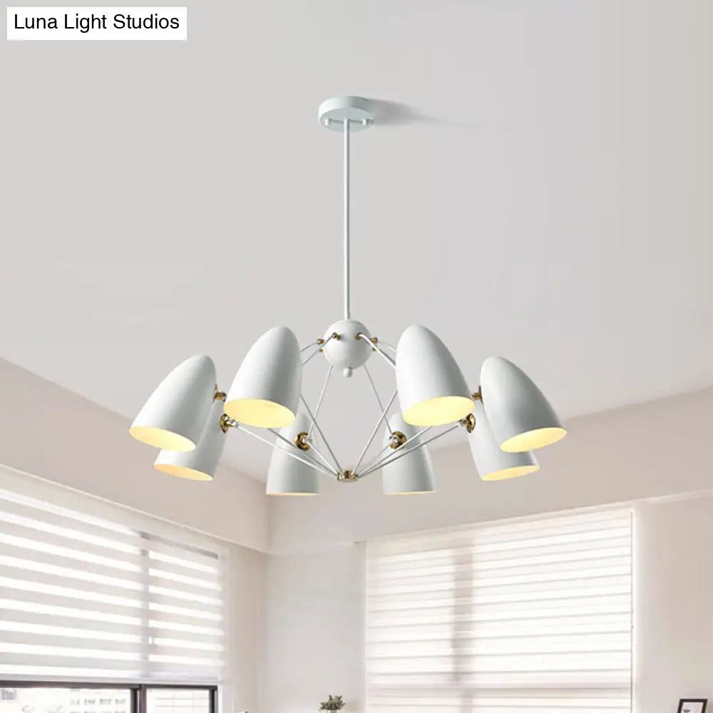 Lámpara colgante contemporánea tipo bala - Lámpara de metal de 8 luces para dormitorio en blanco y negro.