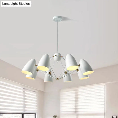Lámpara colgante contemporánea tipo bala - Lámpara de metal de 8 luces para dormitorio en blanco y negro.