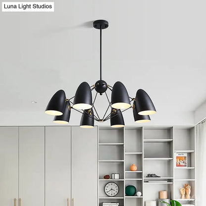 Lámpara colgante contemporánea tipo bala - Lámpara de metal de 8 luces para dormitorio en blanco y negro.
