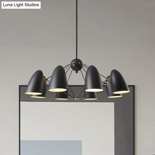 Lámpara colgante contemporánea tipo bala - Lámpara de metal de 8 luces para dormitorio en blanco y negro.