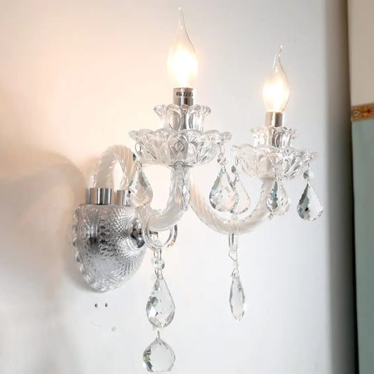 Aplique de pared tipo candelabro contemporáneo DecorBites™ con cristales facetados transparentes y gotas - 2 bombillas