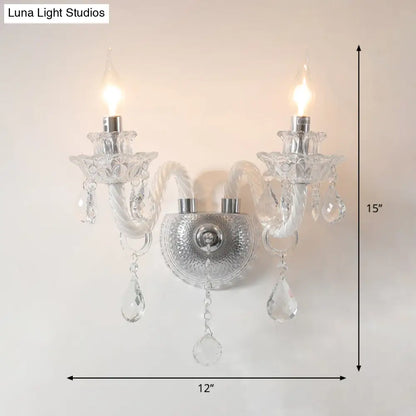 Aplique de pared tipo candelabro contemporáneo DecorBites™ con cristales facetados transparentes y gotas - 2 bombillas