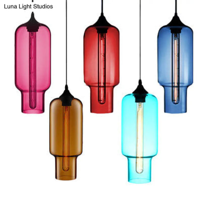 Contemporary Ceiling Pendant Light with Colorful Bottle Glass Shade - 1 Light Hanging Fixture