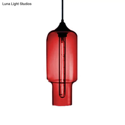 Contemporary Ceiling Pendant Light with Colorful Bottle Glass Shade - 1 Light Hanging Fixture