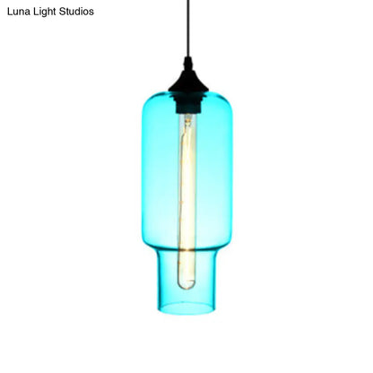 Contemporary Ceiling Pendant Light with Colorful Bottle Glass Shade - 1 Light Hanging Fixture