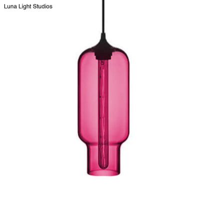 Contemporary Ceiling Pendant Light with Colorful Bottle Glass Shade - 1 Light Hanging Fixture