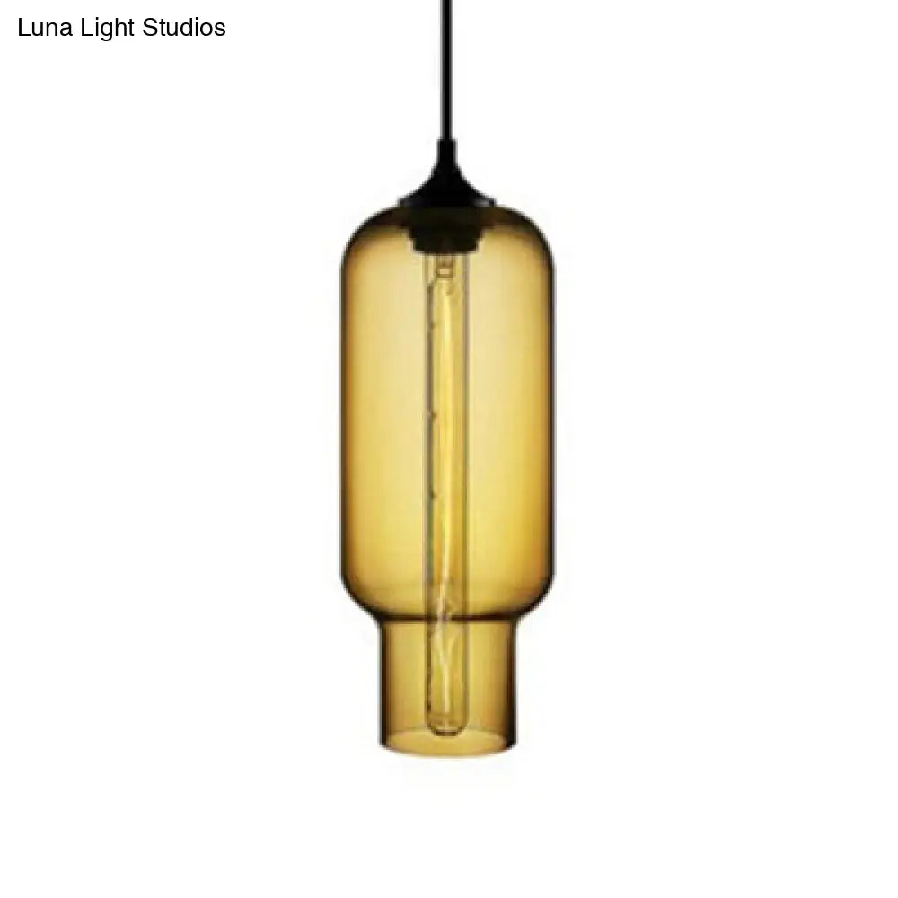 Contemporary Ceiling Pendant Light with Colorful Bottle Glass Shade - 1 Light Hanging Fixture