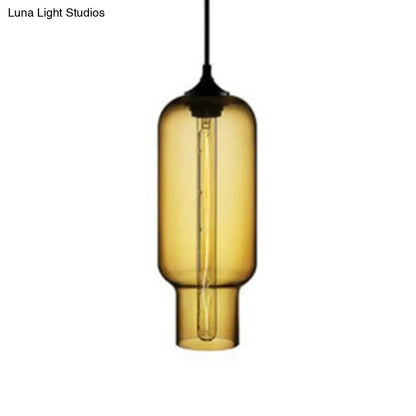 Contemporary Ceiling Pendant Light with Colorful Bottle Glass Shade - 1 Light Hanging Fixture