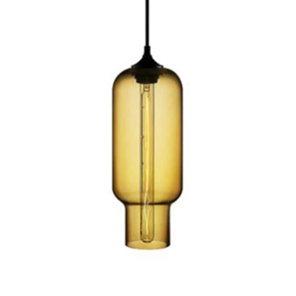 Contemporary Ceiling Pendant Light with Colorful Bottle Glass Shade - 1 Light Hanging Fixture