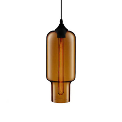 Contemporary Ceiling Pendant Light with Colorful Bottle Glass Shade - 1 Light Hanging Fixture