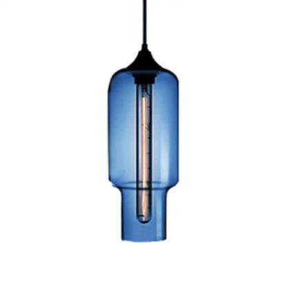 Contemporary Ceiling Pendant Light with Colorful Bottle Glass Shade - 1 Light Hanging Fixture