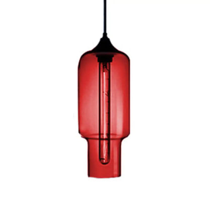 Contemporary Ceiling Pendant Light with Colorful Bottle Glass Shade - 1 Light Hanging Fixture