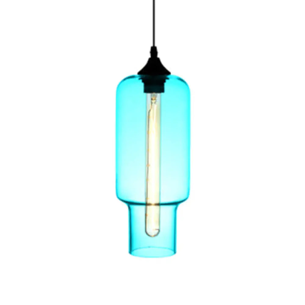 Contemporary Ceiling Pendant Light with Colorful Bottle Glass Shade - 1 Light Hanging Fixture