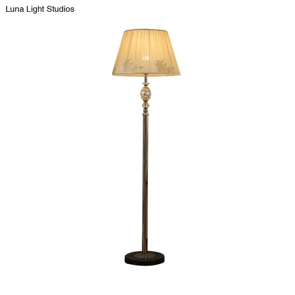 Contemporary Champagne Floor Lamp with Flower Design - Fabric Conical Shade, 1-Bulb Standing Light