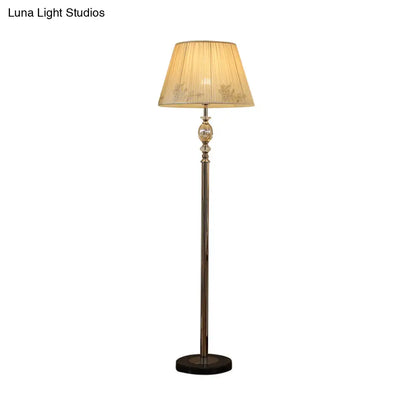 Contemporary Champagne Floor Lamp with Flower Design - Fabric Conical Shade, 1-Bulb Standing Light